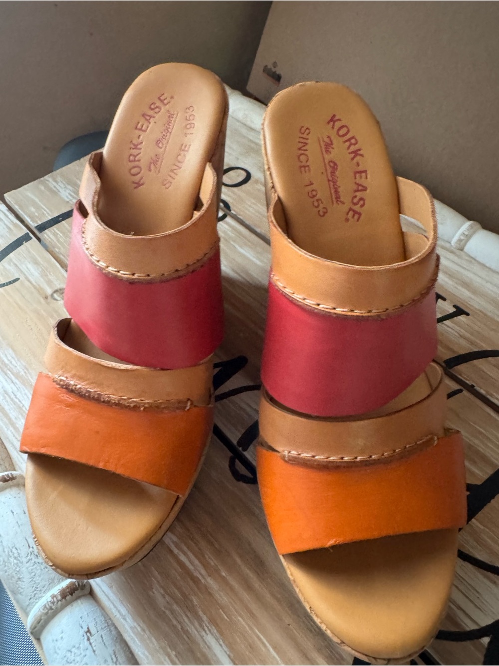 Kork-Ease Women's Red and Orange Leather Slide Mules